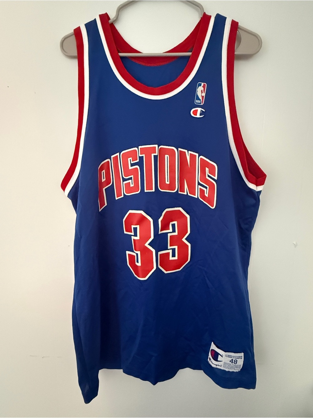 Champion Blue Pistons #33 Basketball Jersey with Red & White Trim